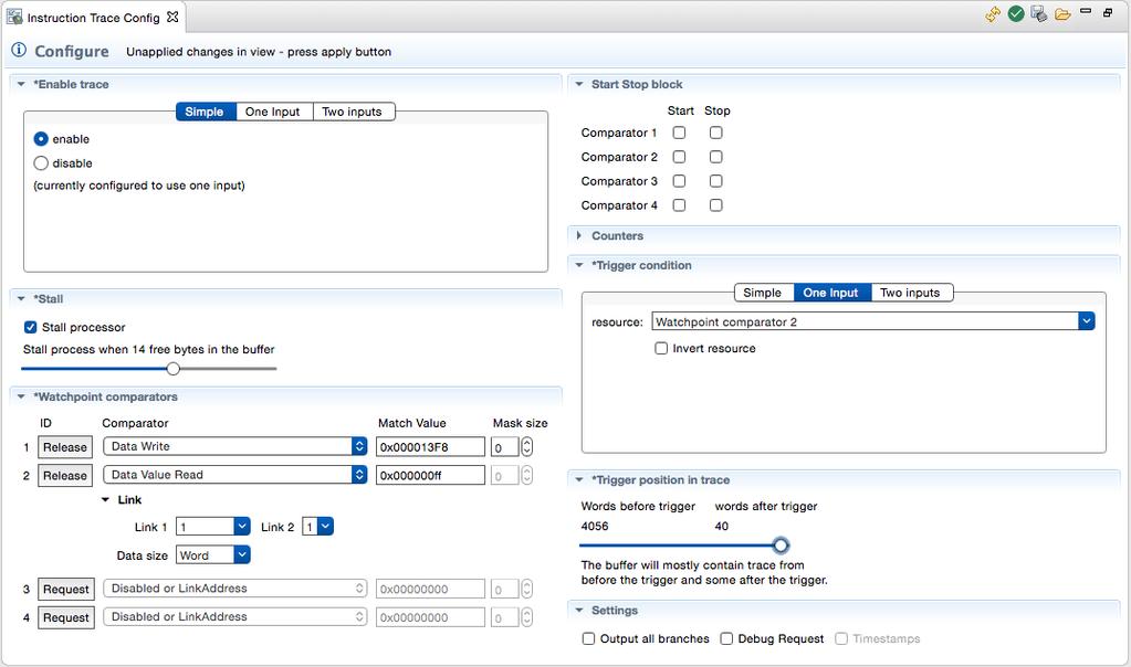 Figure 4.3. The advanced configuration dialog for the ETB 4.2.7 ETM Event Configuration An ETM event [9] is a boolean combination of up to two event resource inputs [9].