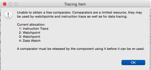 Figure 5.2. Unable to set watchpoints 5.5.3 Instruction Trace The comparators can be used to control the starting and stopping of instruction trace buffers.