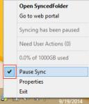 Pausing a Sync Process You may find times when you would like to pause the sync process, such as when you are getting on a plane, when you want to conserve bandwidth, or if you would like to work in