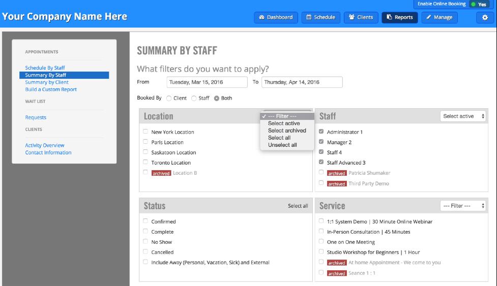 Staff view Reports Report: Summary by staff Overview: A summarized report