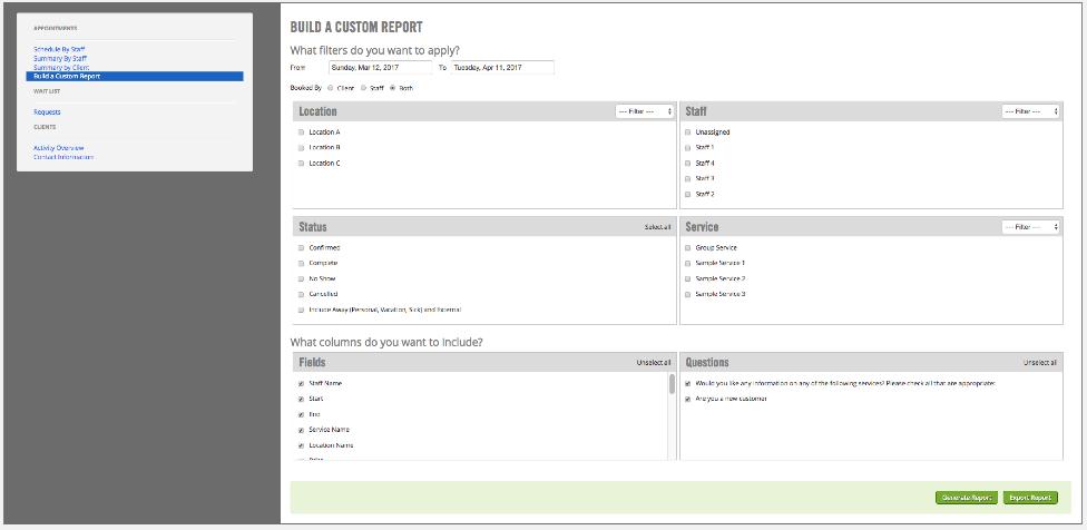 Staff view Reports Report: Build a custom report Overview: Businesses with custom questions will