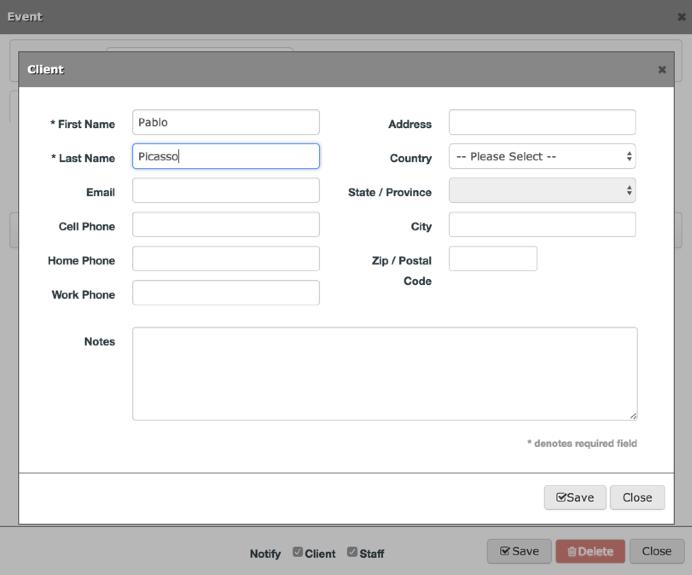 Staff view Schedule Add a new client Add a New Client directly from the appointment window; (1) Click on New Client.