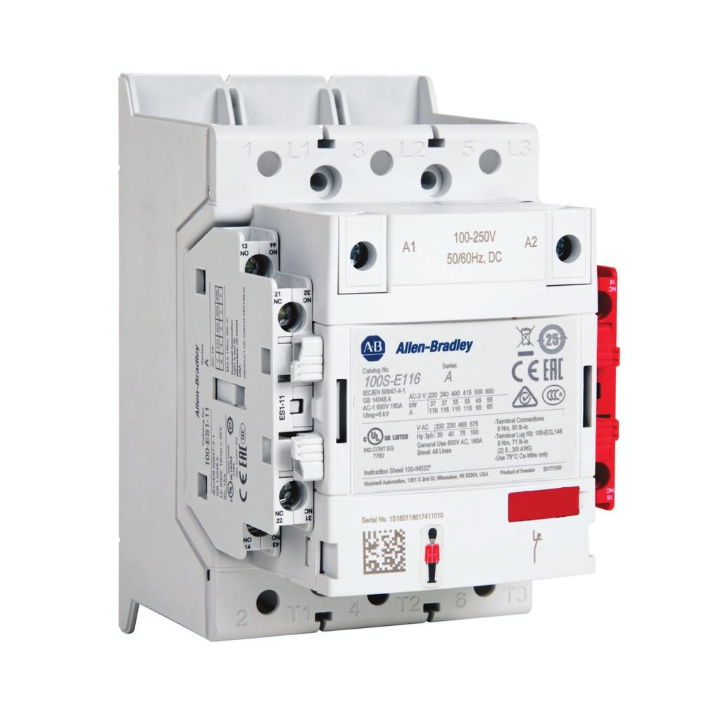 The Bulletin 100S safety contactors provide mechanically linked positively guided or mirror contact
