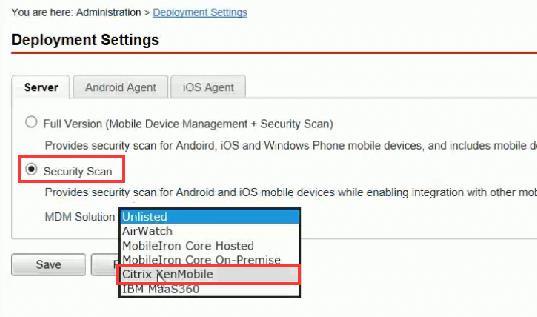 1.4.2 TMMS Server Settings 1. Log on to the Mobile Security Administration web console. 2.