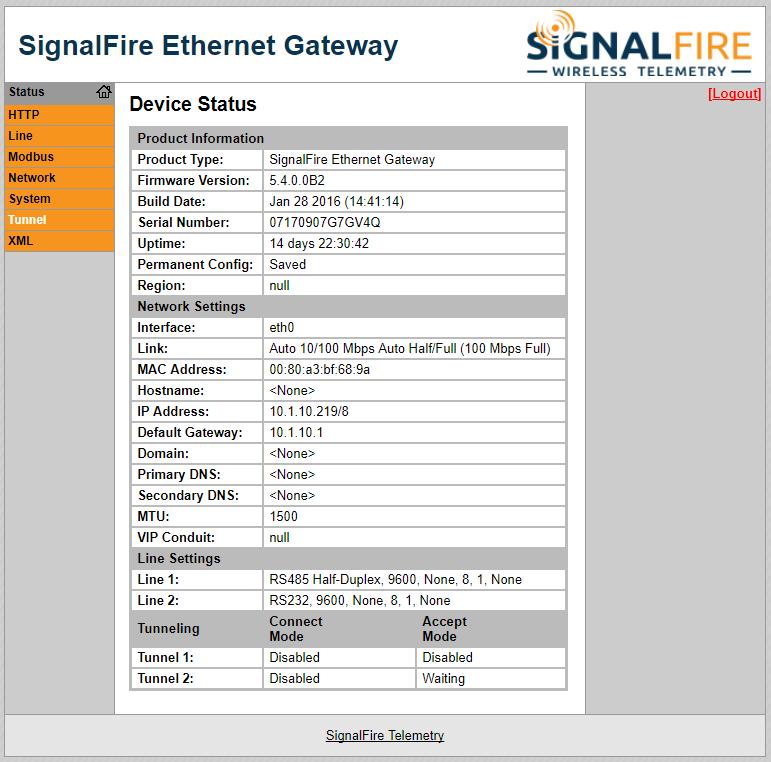 From a PC running on the same LAN you can detect the IP address assigned to the Ethernet Gateway using the SignalFire Toolkit by opening the Gateway window and selecting Detect Ethernet Gateways from