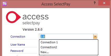 SelectPay Installatin Instructins Yu can nw assign a name fr yur cnnectin and enter the user details and database name f the file yu wish t cnnect t, then lg in.
