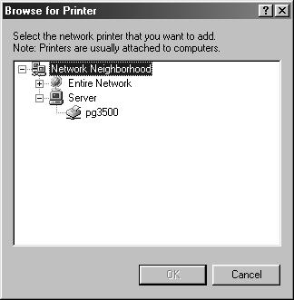 6. Make the appropriate setting in [Network path or queue name:]. Specify the server to which the PICTROGRAPHY 3500 is connected on the network and its sharing name.