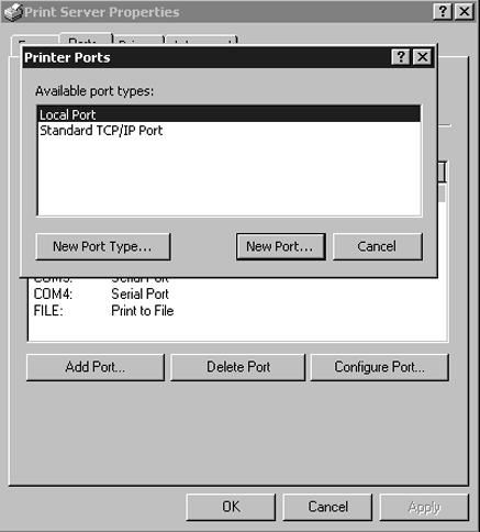 4. Click the [Add Port] button. The [Printer Ports] dialog box is displayed.