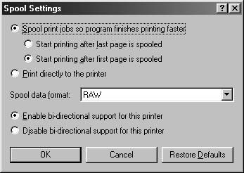 4. USING THE PRINTER DRIVER [Spool Settings...] button Click this button to change print spool settings. Clicking the button displays the following window.