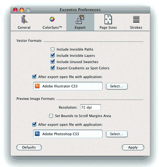 To force Excentro to replace gradients with spot colors and export stroked paths, switch on Export Gradients as Spot Colors checkbox in Preferences dialog.