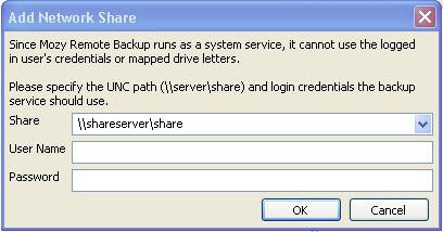 Backing up and Restoring Server Applications Services Adding a Network Share If your computer is in a network environment, you can add network shares to your file system backups.