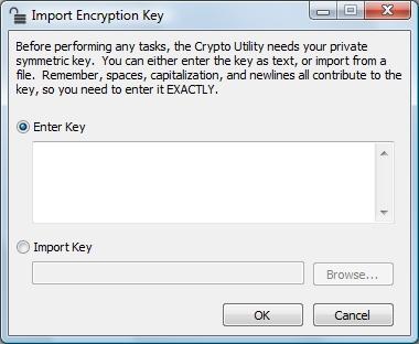 Restoring Files with a Web Browser Figure 20 Crypto Utility 4. Select one of the following key options, then click OK.
