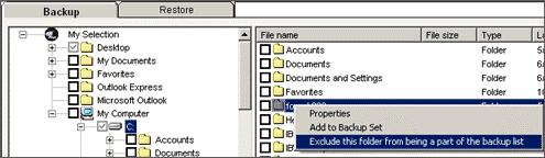 Exclude Files/Folders using right-click option You can also add files or folders to the exclude list using the right-click option in the IBackup Professional main window.