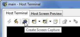 The Host Terminal will open and you will see the Welcome to zserveros screen. 2. Click the Create Screen Capture button on the toolbar.