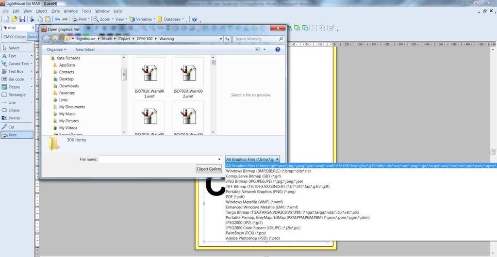 Inserting Own Graphics It is possible to insert graphics and logos into the software.