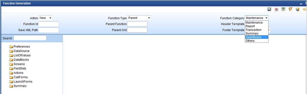 Fig 5.2: Selecting Function Category 3.1 Preferences Developer can maintain the menu details in Preferences screen.