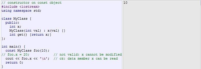 Constant member functions (const) When an object is instantiated by const, the access to its data members