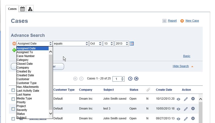 for a field of pick list data type. Use the advanced case search feature to search for a larger set of both default and custom case fields than are available in basic search.