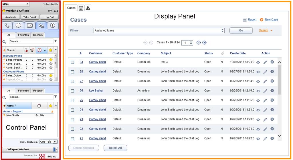 Overview of Agent Supervisor Console User Interface The Agent Console interface is broadly split into: Control Panel on the left hand side: The control panel provides controls to process interactions