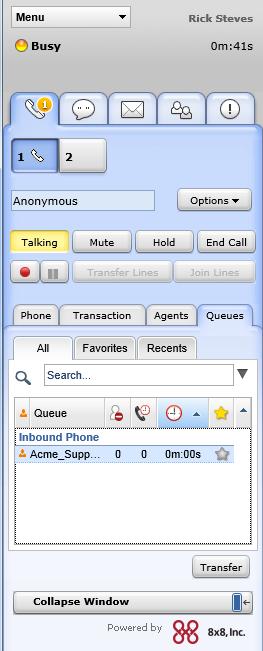 Figure 33: Transferring call to a queue To transfer an active phone interaction to a different queue: 1. Announce to the current caller that you are going to transfer them to another department. 2.