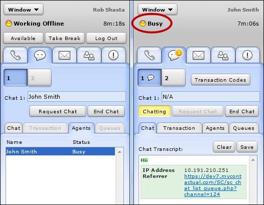 Figure 50: Agent sending a chat request to another agent is busy status The second agent who is busy is