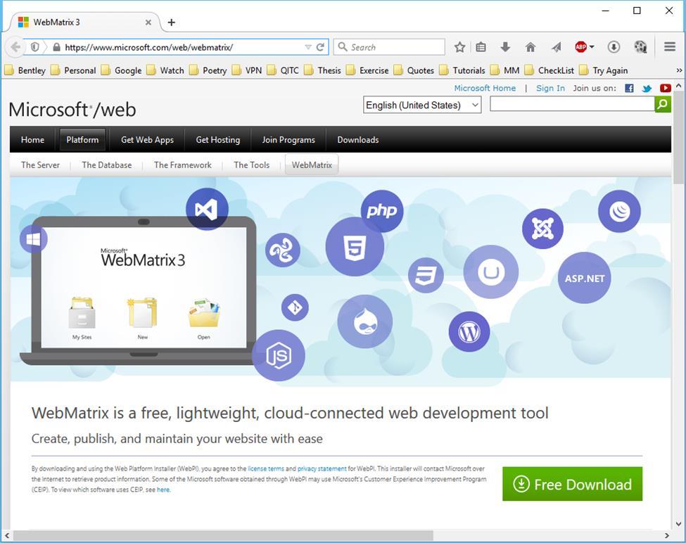 WebMatrix Installation You can install the WebMatrix from the following link https://www.microsoft.