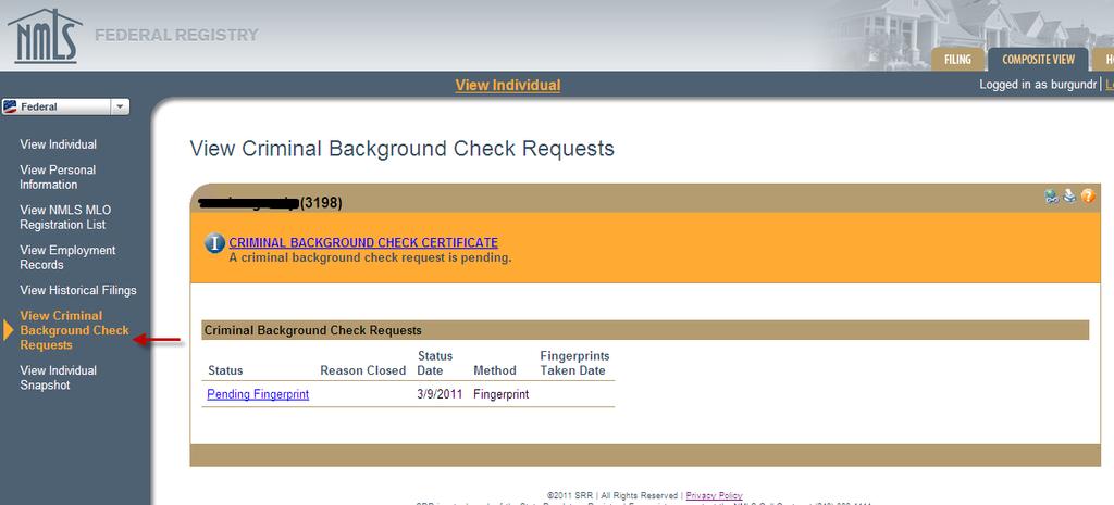 5. Select View Criminal Background Check Requests from the left menu bar.