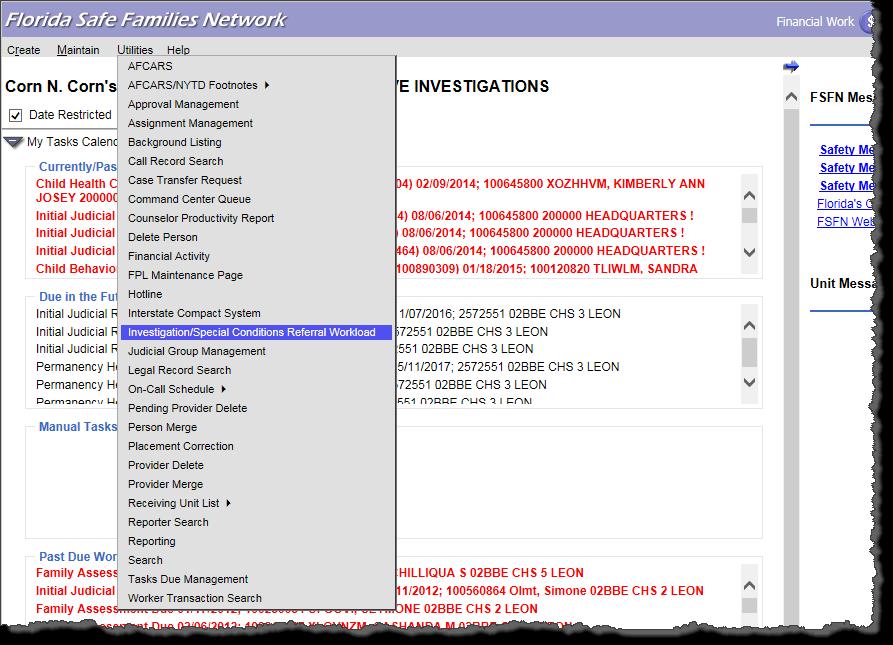Key TasksTo access the Investigation/Special Conditions Referral Workload Listing page Select the