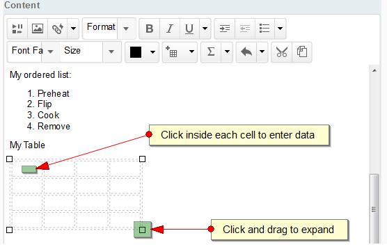 5. You can now enter data in each cell by clicking in the first cell, typing (or pasting) your data and press