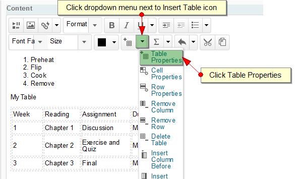 7. Click anywhere inside the table to select the entire table.
