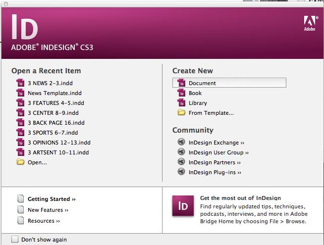 InDesign Review GETTING STARTED: Start by clicking the InDesign