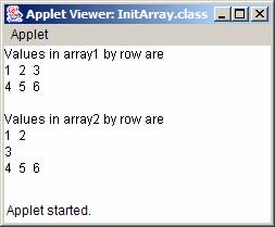27 // append rows and columns of an array to outputarea 28 public void buildoutput( int array[][] ) 29 { 30 // loop through array's rows 31 for ( int row = 0; row < array.
