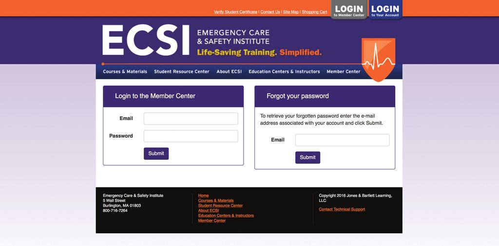 How do I log in to the ECSI website? 1. To log in to the ECSI website, go to ecsinstitute.org and then click LOGIN to Member Center. 2.