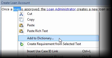 You may also add entries by right clicking in the dictionary list or on a package in the project browser.