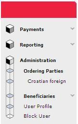 system. Mouseclick the Administration menu, then click Ordering Parties /Beneficiaries. Click the appropriate menu item to view lists of all records in the database.