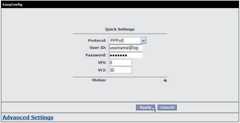 4. Check with your ISP what Protocol your modem needs to use to connect to the Internet. If unsure, leave the default selection of PPPoE. 5.