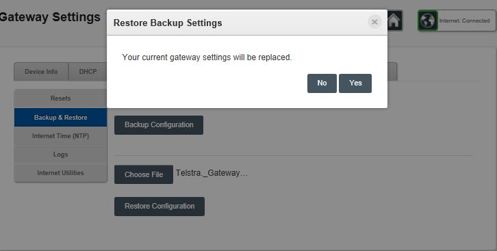 To restore a previous back click on Choose File Browse to a the backup file its default name is