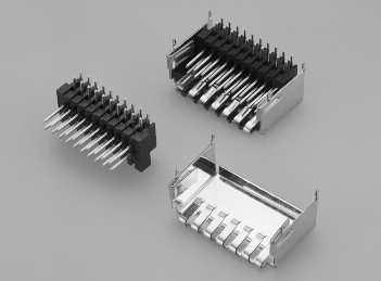 termination with cable jacket support Cable shielding hardware permits molded cable terminations after assembly Must be used with braided shielded cables Solder tabs on right-angle header shields are