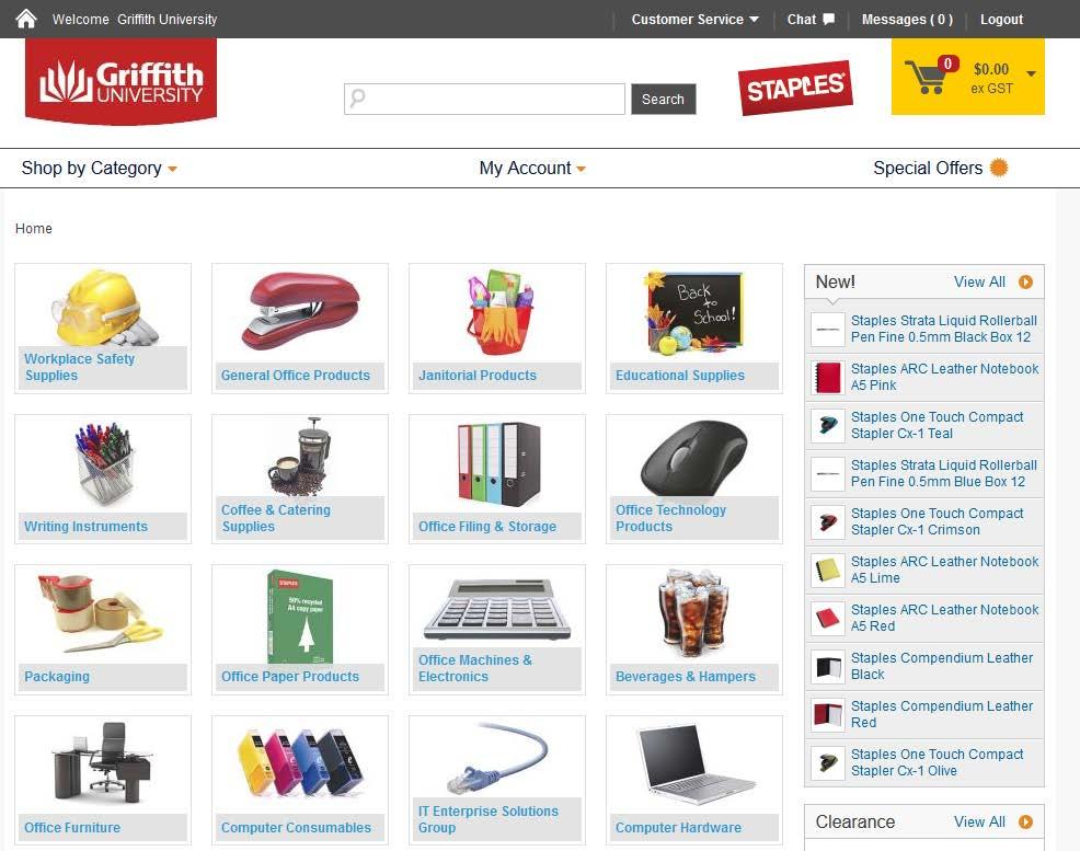Processing a request for Staples After selecting the online Catalogs tab you will get a screen that lists the suppliers you can choose from.
