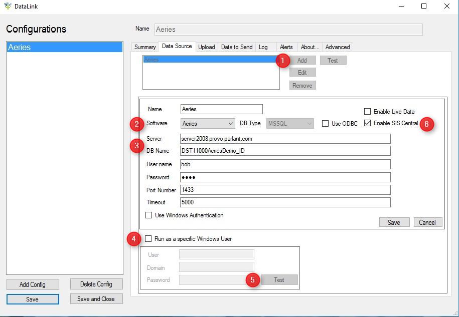 Creating a Data Source DataLink Learn (SaaS or 9.1 Oct 2014+) Integration 1. Click on the Data Source tab and then click the Add button. 2. Choose your database from the drop- down menu for Software.