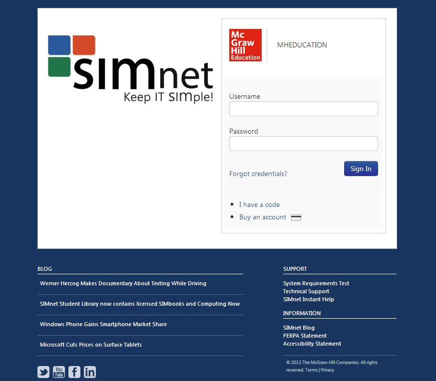 LOGGING INTO THE SIMNET ONLINE STUDENT PORTAL To log into the Student Portal: 1. Enter your username in the Username field. 2.