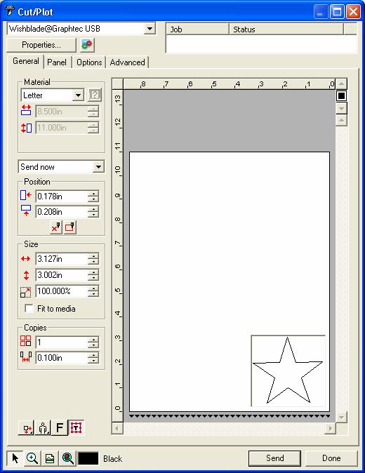 Cut/Plot Dialog General Tab The General tab allows you to specify the size of the media, size of the job, and the location of your output on the media.