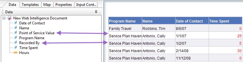 Here, Point of Service Value and Recorded By are both added to the Result Objects section and the