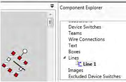 Select the line with a mouse click, or with Component Explorer, and the rotate option (white circle at the top) will appear.