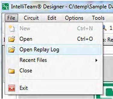 Instant Replay The Instant Replay file can opened two ways. You can select File>Open Replay Log, as shown in Figure 101, and browse to the desired replay file.