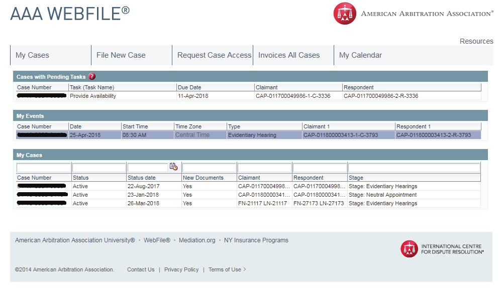 Accessing the Per Case Calendar After selecting the appropriate portal, as noted above, you will be directed to the online portal home screen. An image of this screen is provided below.