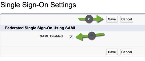 From Setup, enter Single Sign-On Settings in the Quick Find box, then select Single Sign-On Settings, and click Edit. 3. Select SAML Enabled.