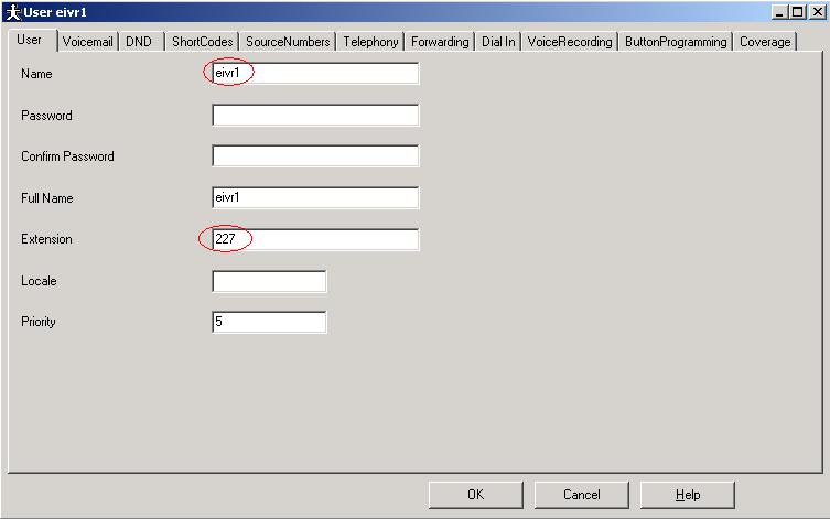 18. In the User list window that appears, find the user assigned to the e-ivr extension, e.g., Extn227.
