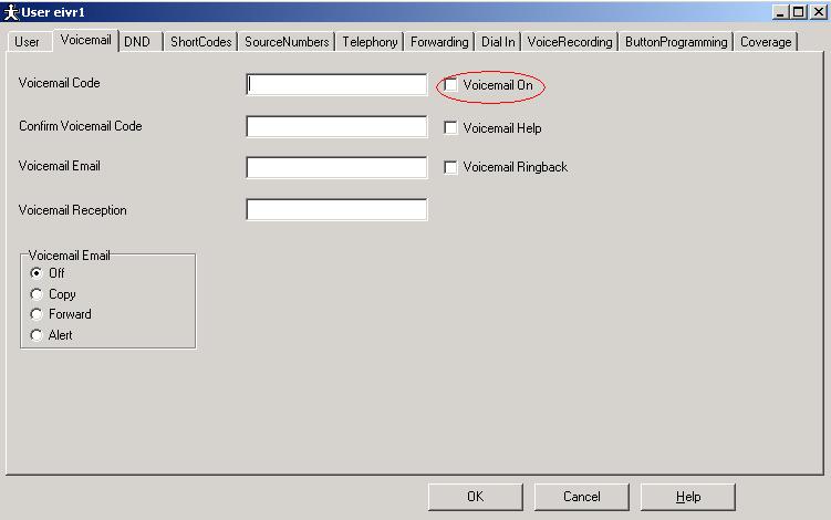 In the User window that appears, set Name to eivr1 (or any other name that you wish to associate