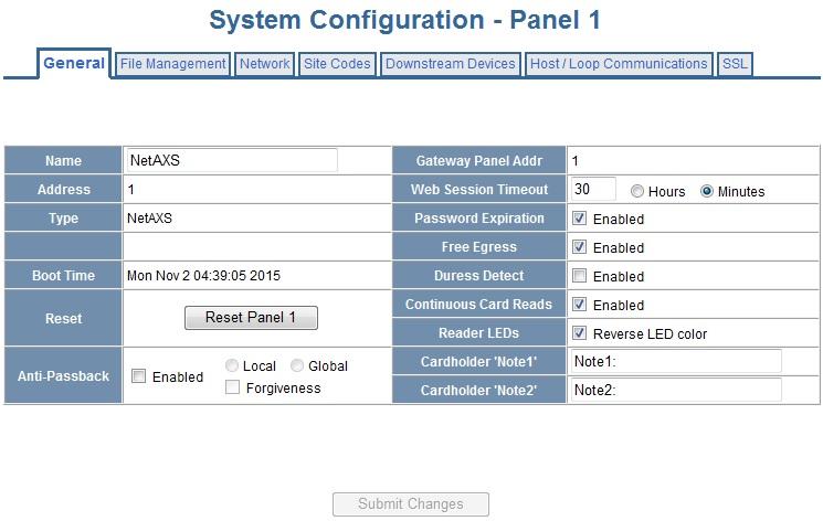 2.2.2 General Tab Click Configuration > System in the NetAXS menu to display the System Configuration (General) screen: Figure 5: Configuration > System > General Tab The General Tab enables you to: